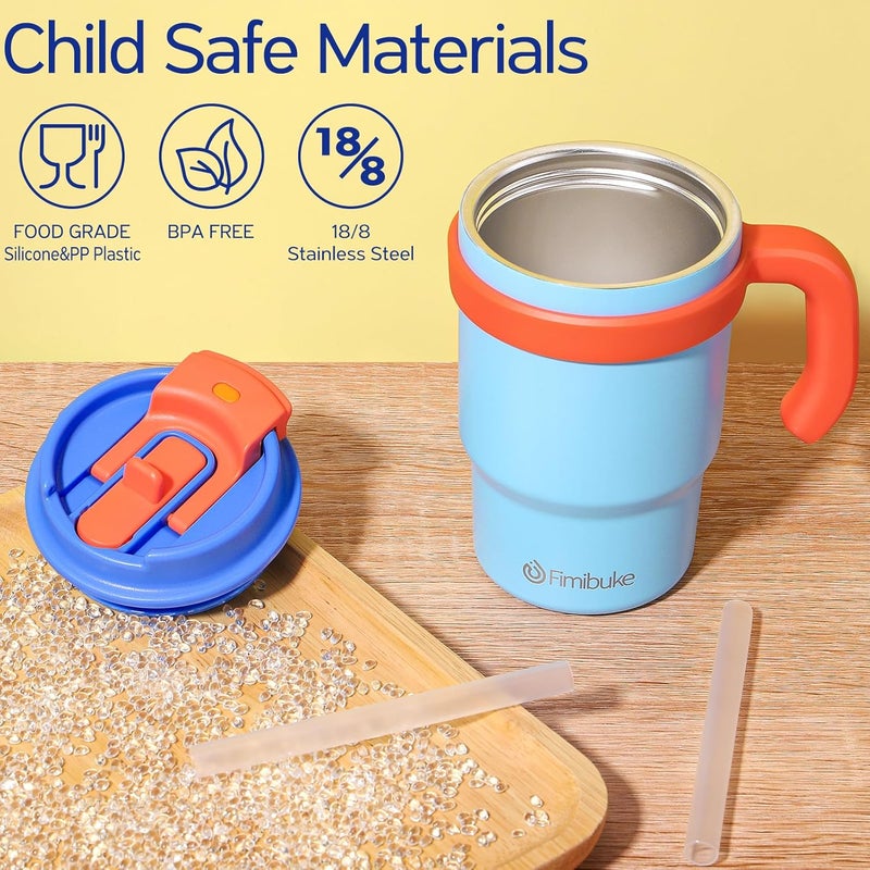 Fimibuke Kids Insulated Tumbler with Handle & Straw - 16oz Leak Proof Toddler Tumbler with Sip/Swig 2-in-1 Lid, BPA FREE 18/8 Stainless Steel Kids Water Bottle Drinking Cups Travel Mugs for Boys Girls - Image 2